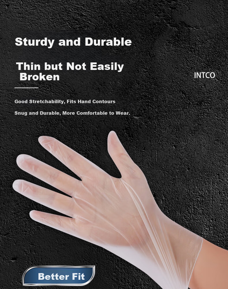 INTCO PVC Inspection Gloves (5.0g) Colorless Size L 100pcs/Box Y78-1000-L Random Packaging 5