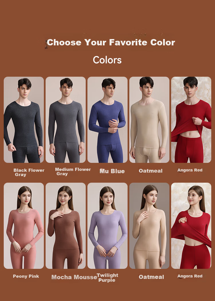 MiiOW [Goose Down, Cashmere, Silk] Men's Thermal Underwear Set, Fleece-Lined, Thickened, German Velvet Heat Retention Autumn Shirt and Pants 18