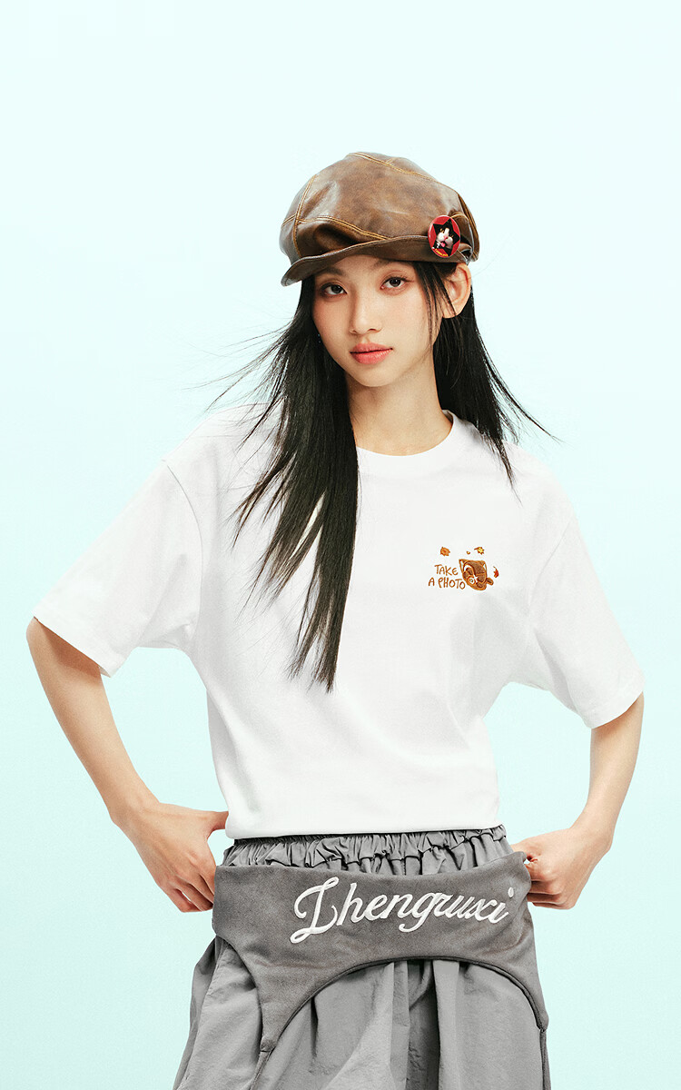 Semir Luo Xiaohei Short Sleeve T-Shirt Women Summer Moisture-Wicking Quick-Dry Cartoon Embroidered Drop Shoulder 2026 Top 109326100051 2