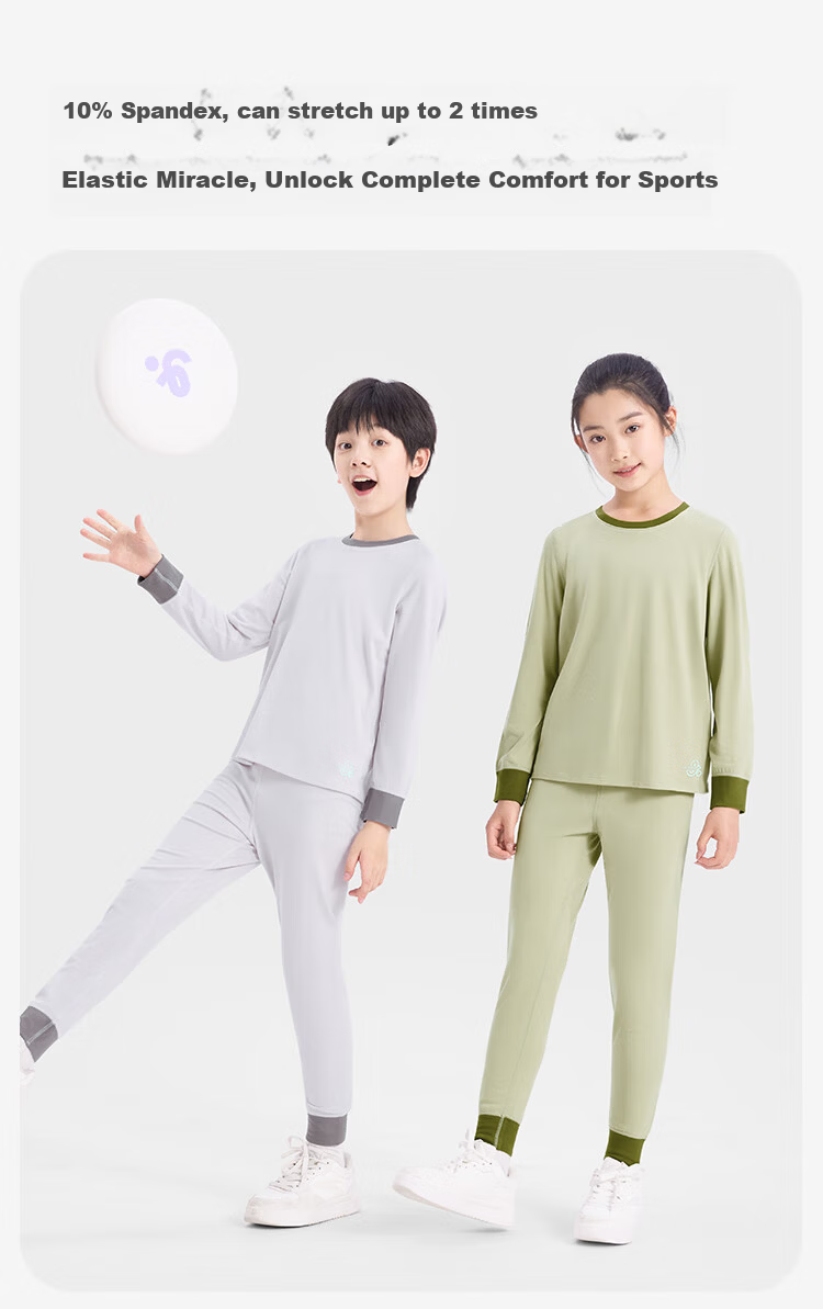 Jiusuiban Kids Thermal Underwear Unisex Autumn Winter Mid-Weight Fleece Lined Wool Blend Cotton Base Layer Youth Sports Long Johns Set 6