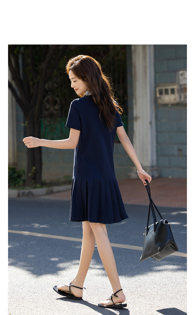 Demana Fresh Cloud Cotton Summer College Style Colorblock Polo Collar Pleated Loose Slim Fit Women's Dress 3