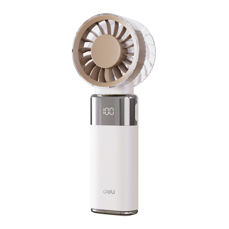 Deli Foldable Mini Fan USB Rechargeable Long Battery Life Portable Outdoor Digital Display Small Fan for Office Desk White LK140