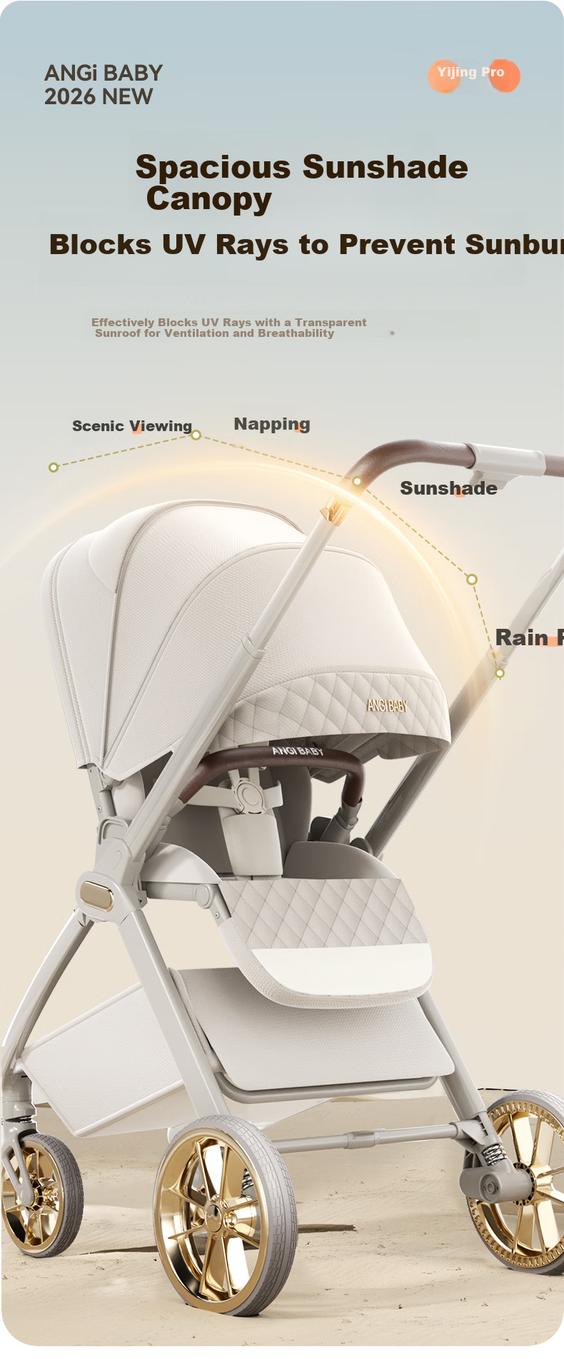 ANGI BABY Yijing Baby Stroller 0-3 Years Foldable Lightweight High Landscape Reversible Pushchair 14