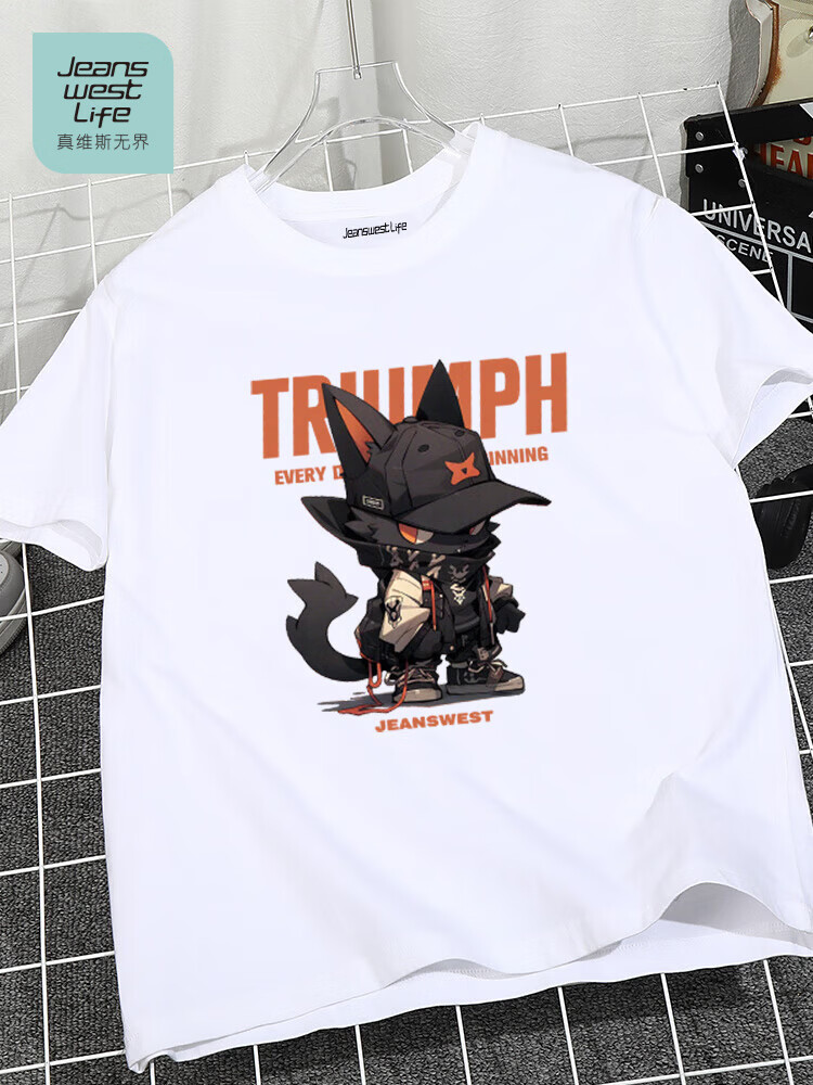 JEANSWEST LIFE Pure Cotton Short Sleeve T-Shirt Men Summer Cartoon Black Cat Trendy Casual Loose Fit Base Shirt 4