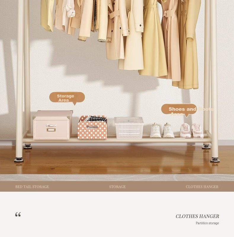 Shanshan Wooden Floor-Standing Clothes Hanger Coat Rack Bedroom Garment Rack Mobile Balcony Storage Shelf 7