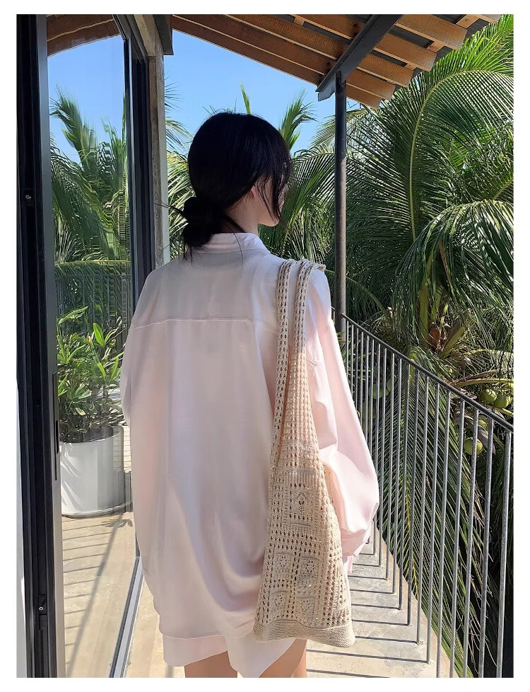 ICH MODE "Bangkok Holiday" Linen Shirt Women Lazy Style Physical Sun Protection Long Sleeve Shirt Linen Color L 14