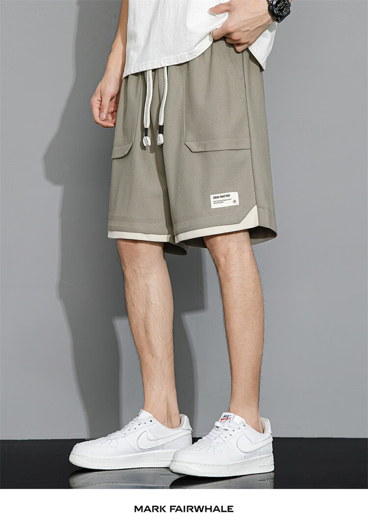 MARK FAIRWHALE Men's Casual Summer Lightweight Loose Fit Student Sports Ice Silk Five-Point Shorts Beige M 17