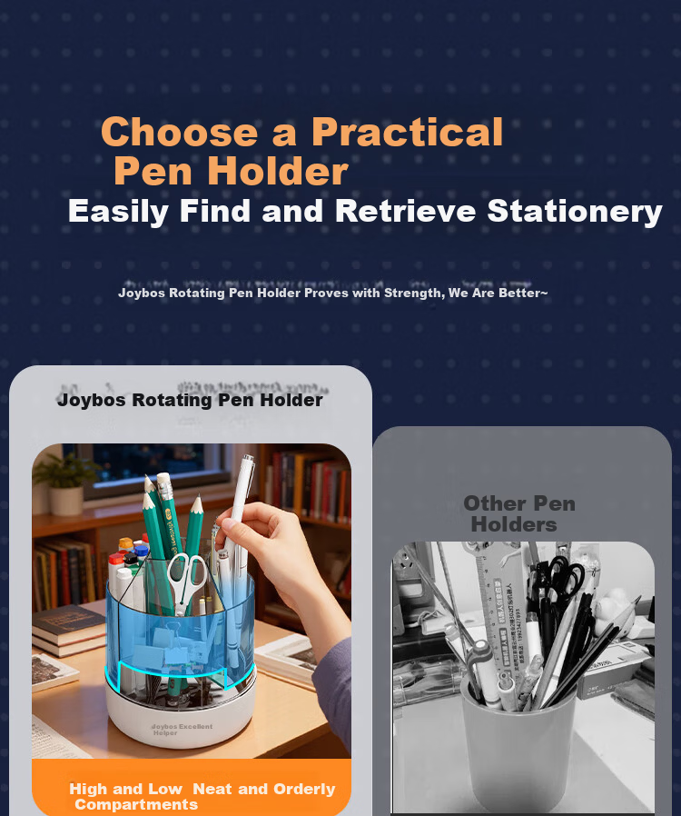 Jiabangshu Rotating Pencil Holder Large Capacity Student Pencil Marker Stationery Storage Box Desktop Transparent Organizer No Lid 1