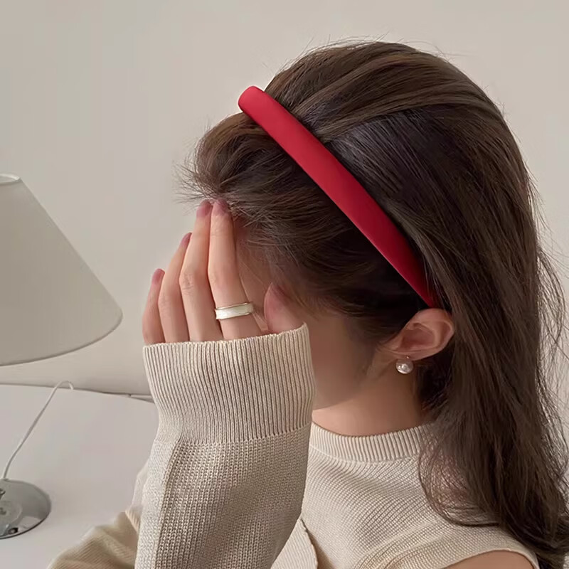 Jinglei Premium Vintage Red Thin Sponge Headband for Women Spring Autumn High Crown Hair Press Face Washing Hair Hoop Elegant Hair Accessory