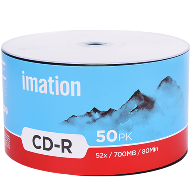 IMATION Laide CD-R Blank Discs 50-Pack Sealed 700MB 52x High-Speed Car Playback Computer Readable Recordable Storage Office Files Data Video Music