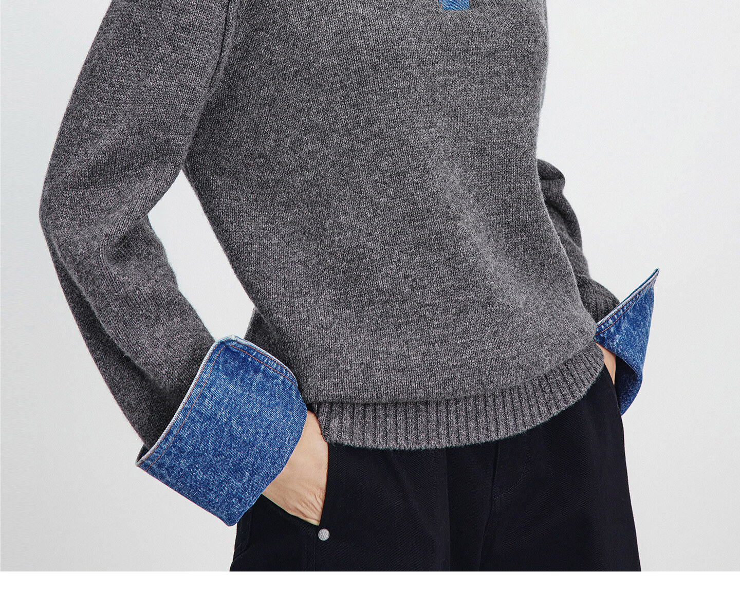 Navikail Italian Small Sailboat 25th Anniversary New Knit Sweater Women Loose Denim Patchwork Wool Sweater 2334015502 16