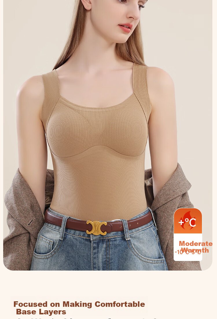 Urban Beauty Women's Thermal Vest with Chest Pad Thin Inner Wear Base Layer Wool Silk Thermal Underwear Autumn Shirt 2
