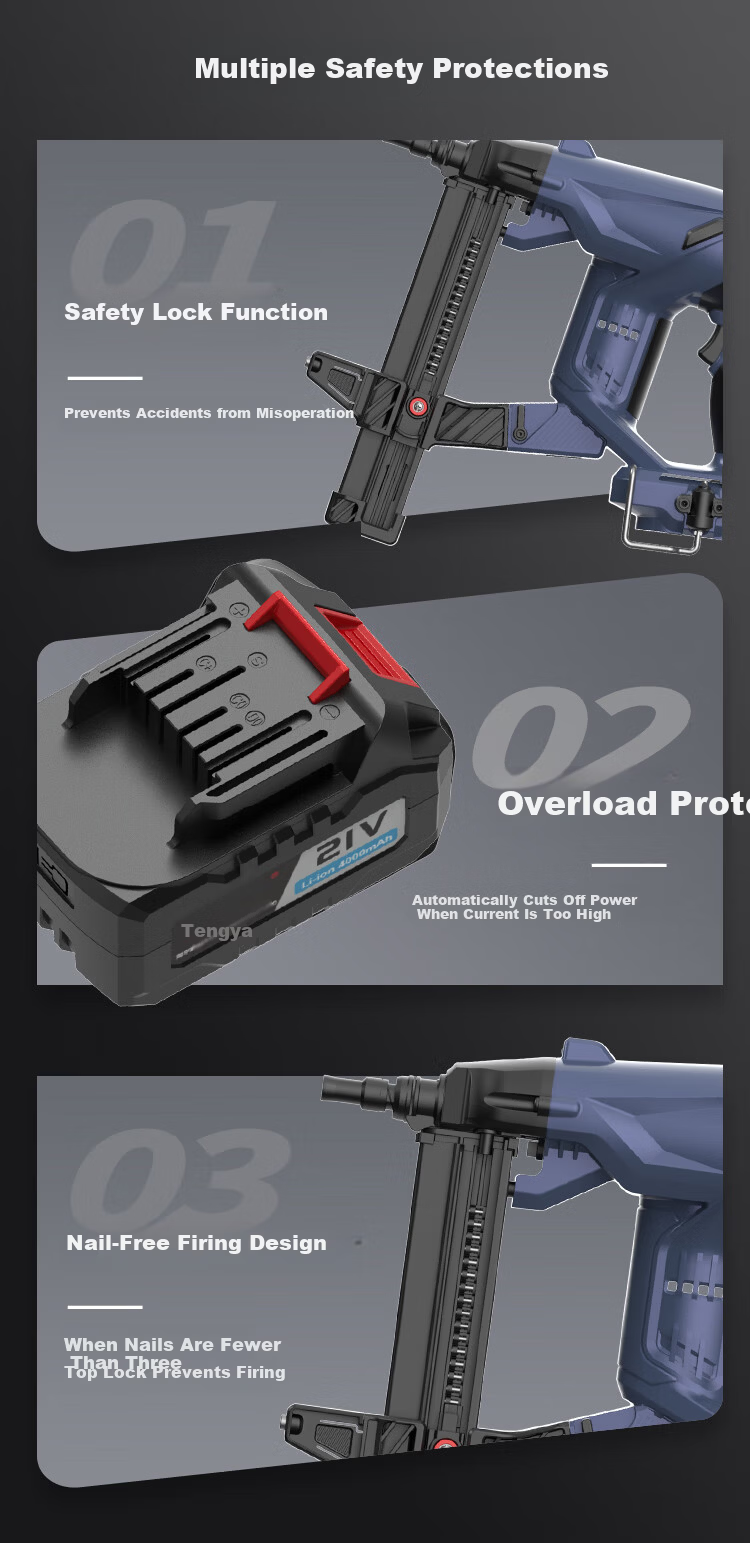 Tengya Electric Nail Gun Gas Nail Gun Gasoline Nail Gun Steel Nail Gun Lithium Battery Concrete DCCN40A Two Batteries One Charger 6