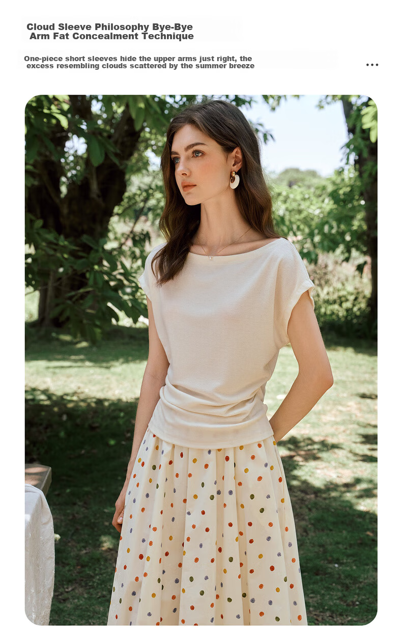 Olrain European Style Elegant Off-Shoulder Slim Fit T-Shirt Women Summer Slimming Youthful Top Apricot XL 7