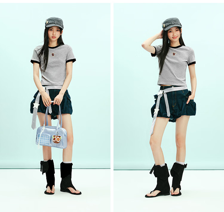 Semir Cooling T-Shirt | Luo Xiaohei Short Sleeve T-Shirt for Women Summer Short Color-Block Slim Fit Shoulder 2026 Top 109326100015 11