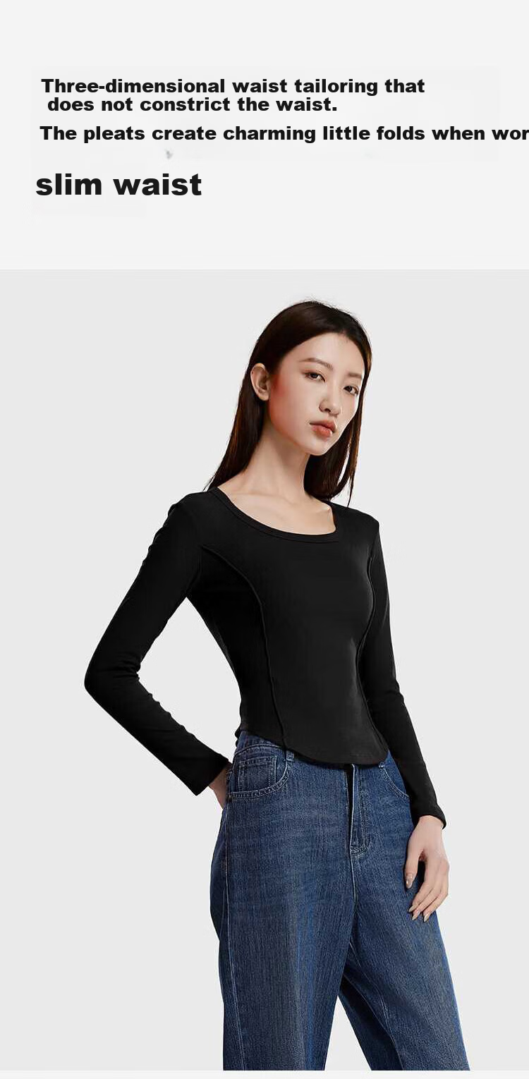 Zishuo Round Neck Fleece-Lined Slim Fit Thermal Base Layer Top Black M 7