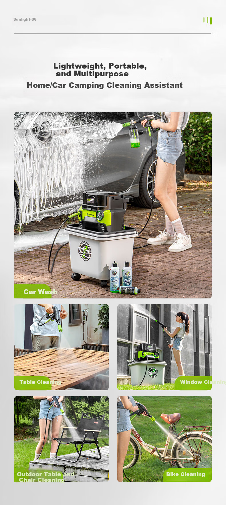 LUTIAN 40V Cordless Car Washer Dual Battery Pack with Water Tank 800W Home Lithium Battery High-Pressure Cleaning Gun Yao S6 11