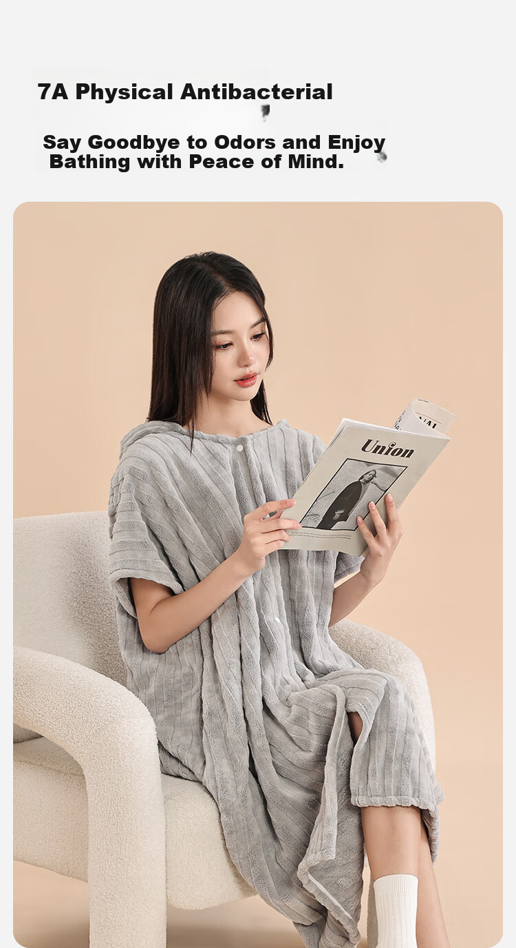 Sanli Home Hooded Bath Skirt Women Quick-Dry Water-Absorbent Lint-Resistant Towel Bathrobe Men Couples Bathrobe Sleepwear Off-White 4