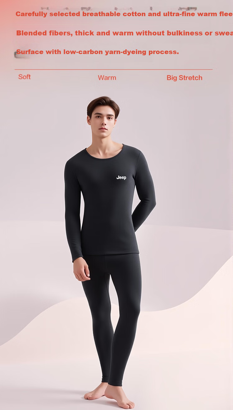 JEEP Men's Thermal Underwear Set Fleece Lined Thickened Autumn Winter Cotton Soft Base Layer 4