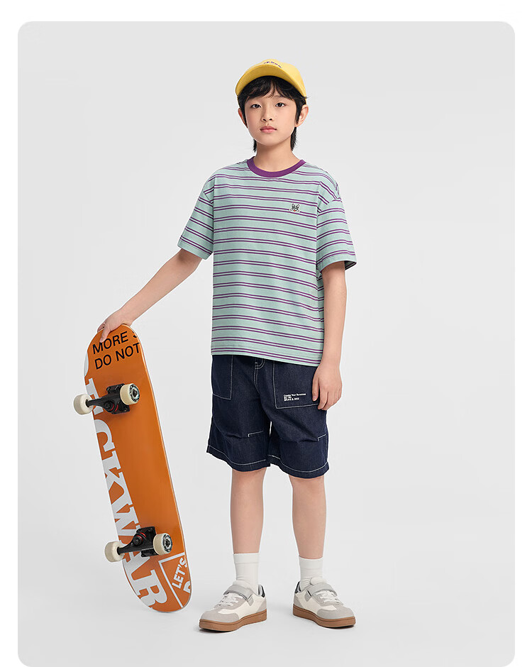 Balabala [balaOne] Kids Short Sleeve T-Shirt Boys Girls 2026 Summer Striped Quick-Dry Parent-Child 19