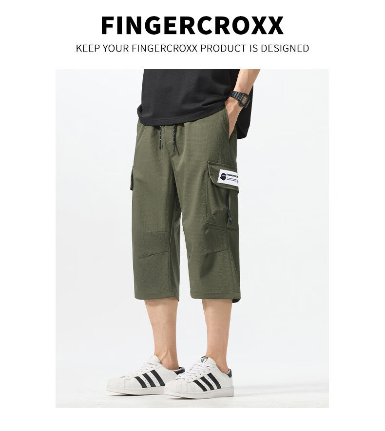 Fingercroxx IT American Workwear Casual Pants Men's Summer Lightweight Breathable Loose Fit Cropped Pants Black M 4