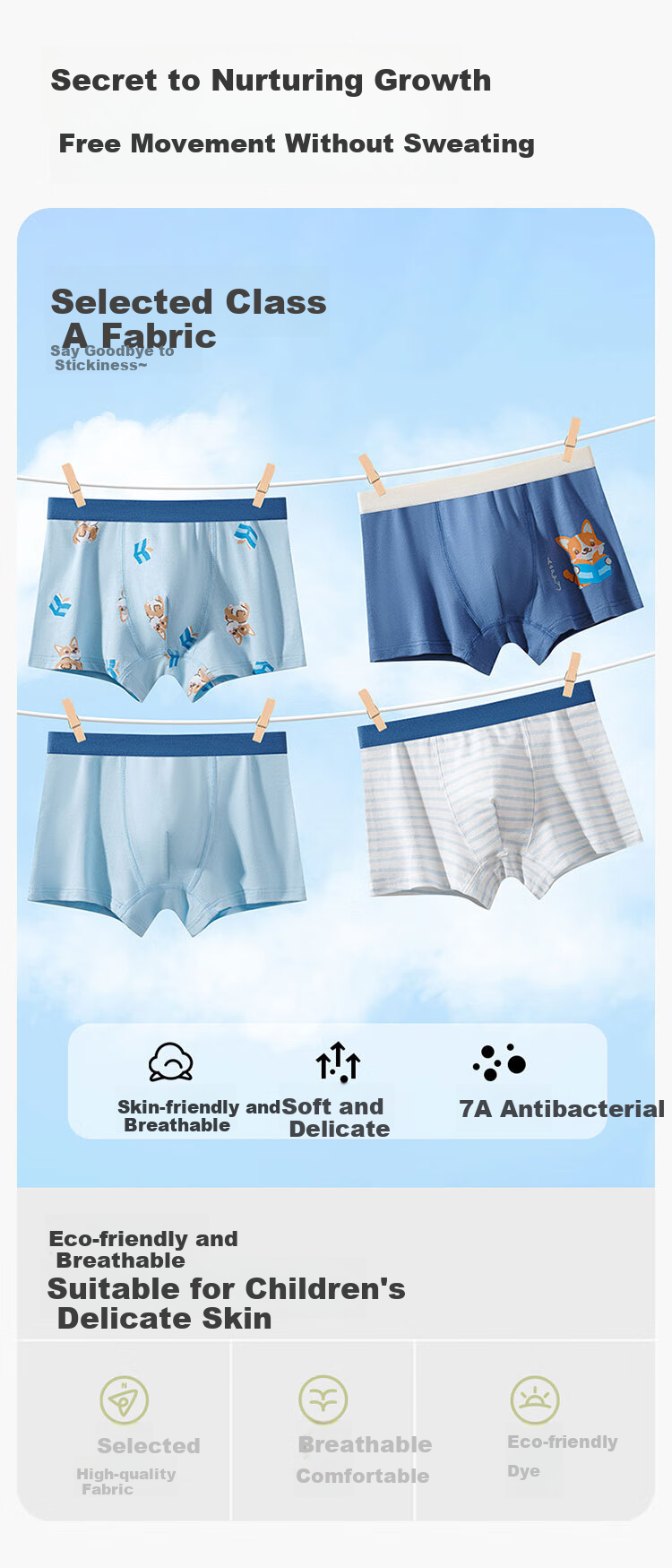 Hodo Kids Antibacterial Boys' Breathable Boxer Briefs Cute Little Fox 140 5