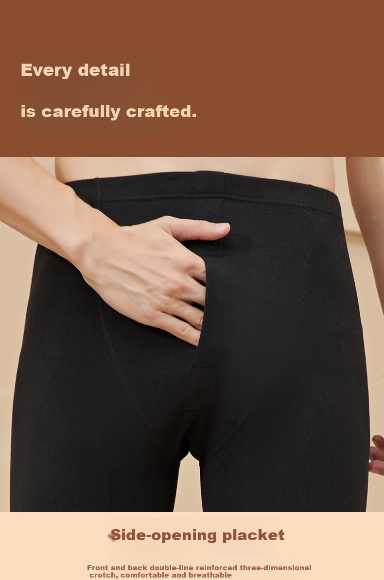 LangSha Men's Thermal Autumn Pants Mulberry Silk 10A Antibacterial Mite-Resistant Seamless Knit Cotton Thin Base Layer Pants 12