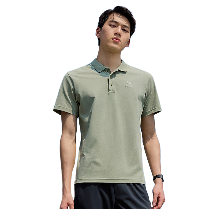 CAMEL Men's Quick-Dry Sports Polo Shirt, Casual Short Sleeve T-Shirt, Light Pea Green, Size L, Model C16BAXLN034