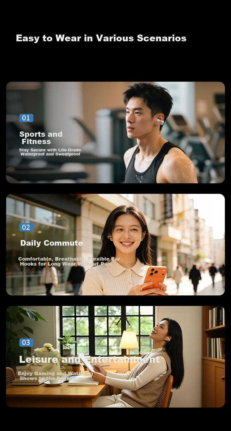 Newmine LY82 Bluetooth Ear Clip Bone Conduction Headphones Open-Ear Noise Cancelling Long Battery Life Compatible with Apple Huawei Xiaomi OPPO Phones 10