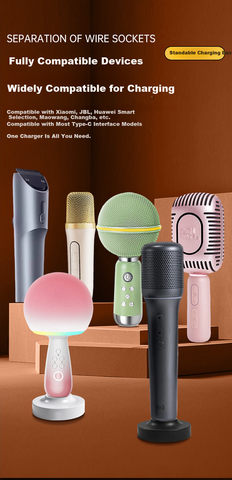 Chaofan Compatible with JBL Microphone Charger Base Stand KMC650/singing Bar/Maowang/Qunmin Karaoke Wireless Microphone Type-C Socket Two-In Accessory 5