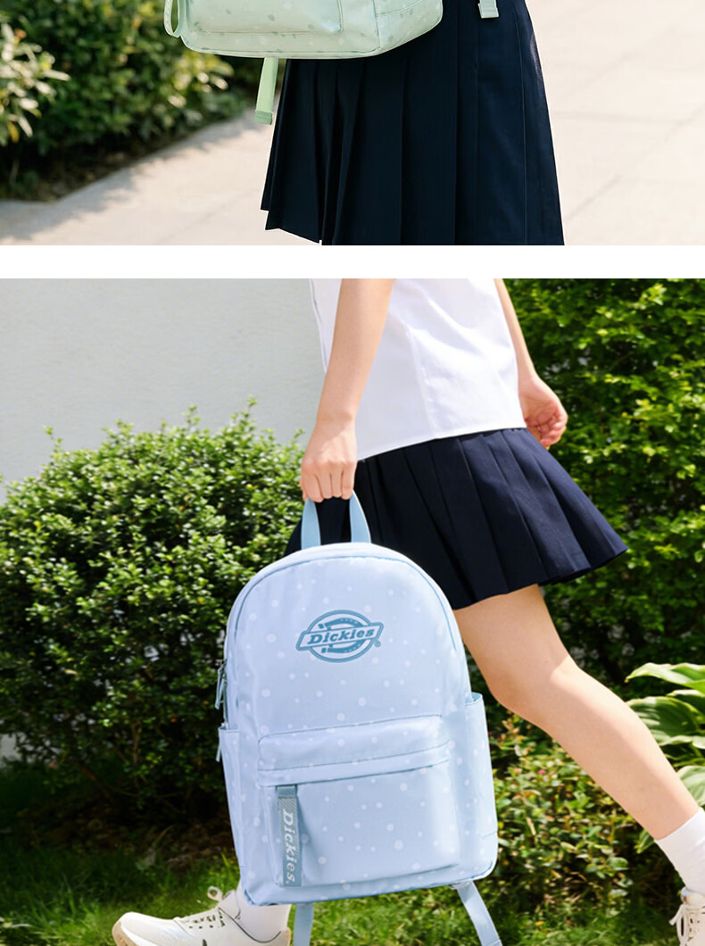 Dickies Women's Backpack Student Campus Commuter Lightweight 2026 New Fashion Large Capacity Laptop Bag Blue and White Polka Dot 14