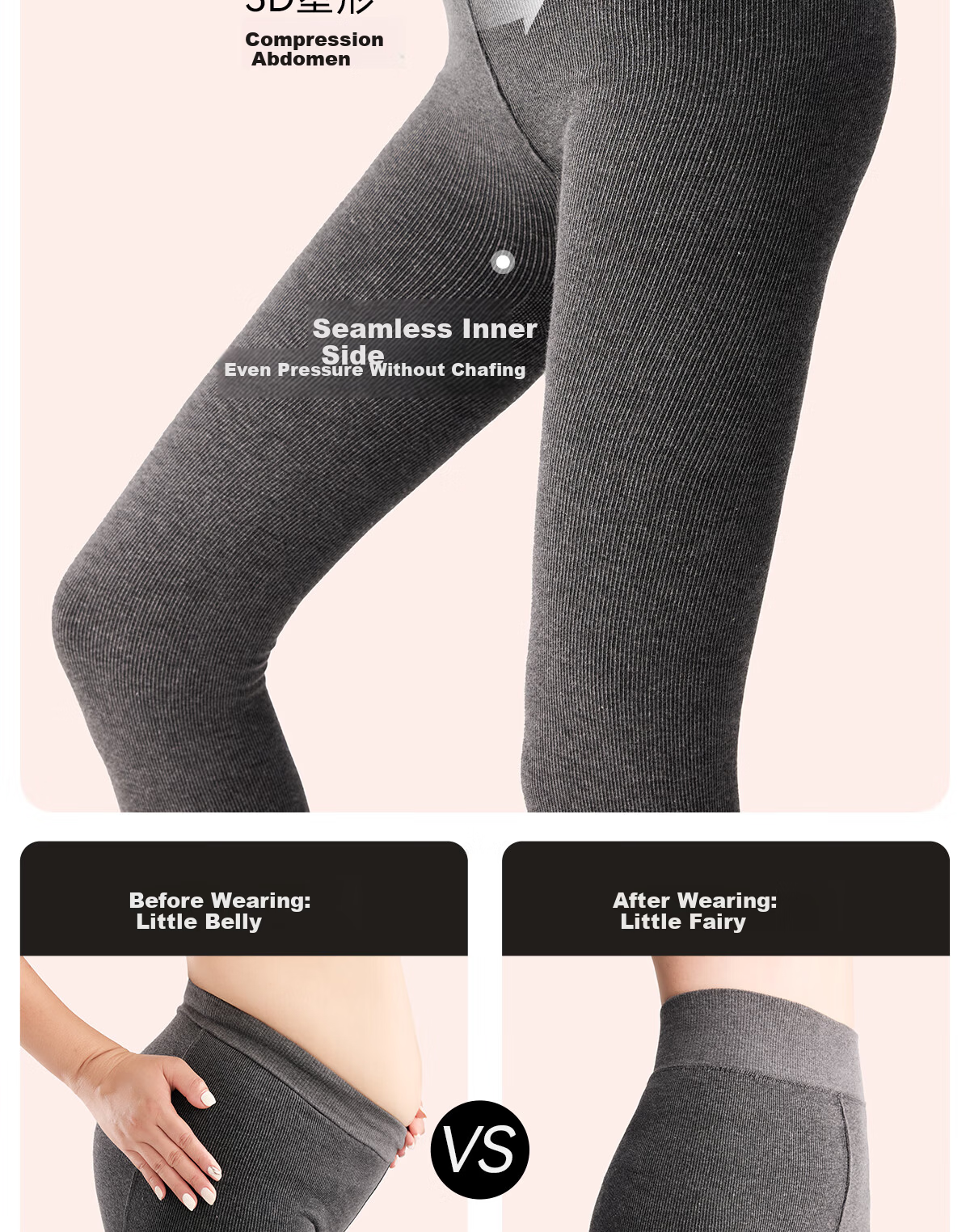BONAS 26 New Women's Leggings with Fleece Lining, Bare-Leg Effect, Autumn And Winter Cotton Vertical Striped Thick Warm Slimming Tights 12
