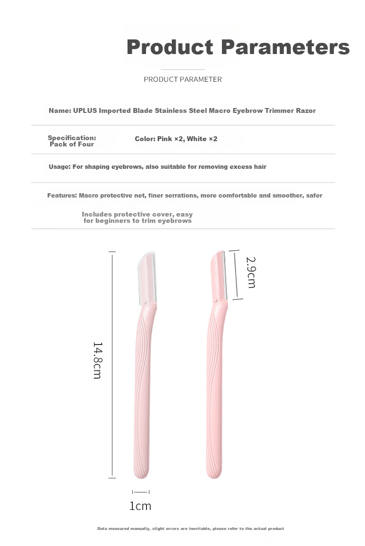 UPLUS Eyebrow Razor with Imported Stainless Steel Blades, 4 Pieces, White + Pink 1