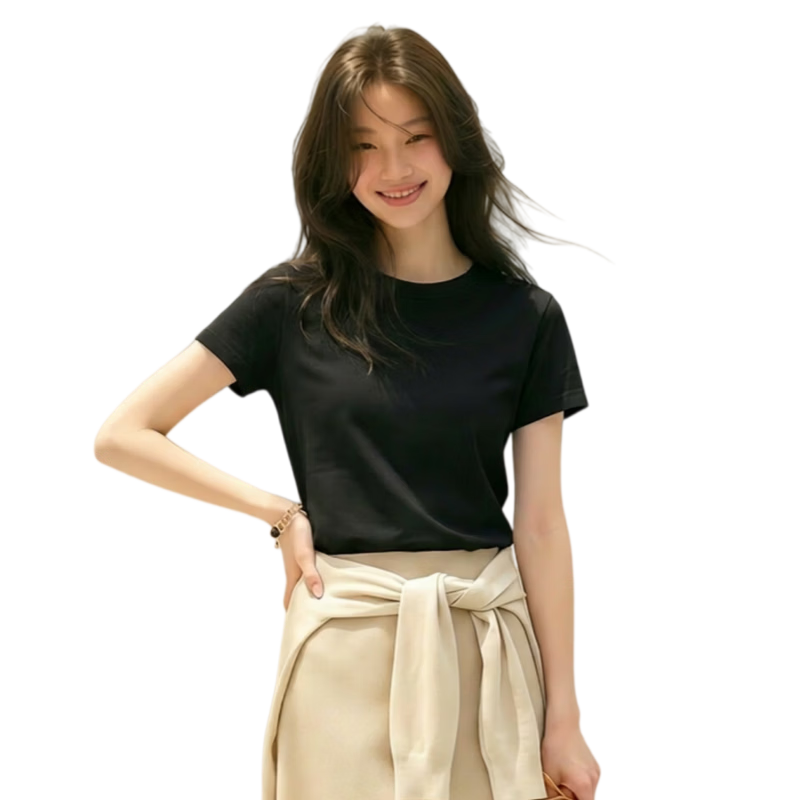 JD FASHION 50s Premium Liquid Ammonia Women's T-Shirt Crew Neck Shoulder Short Sleeve Apparel Genuine 50% Off Women's Clothing 26 New Arrival