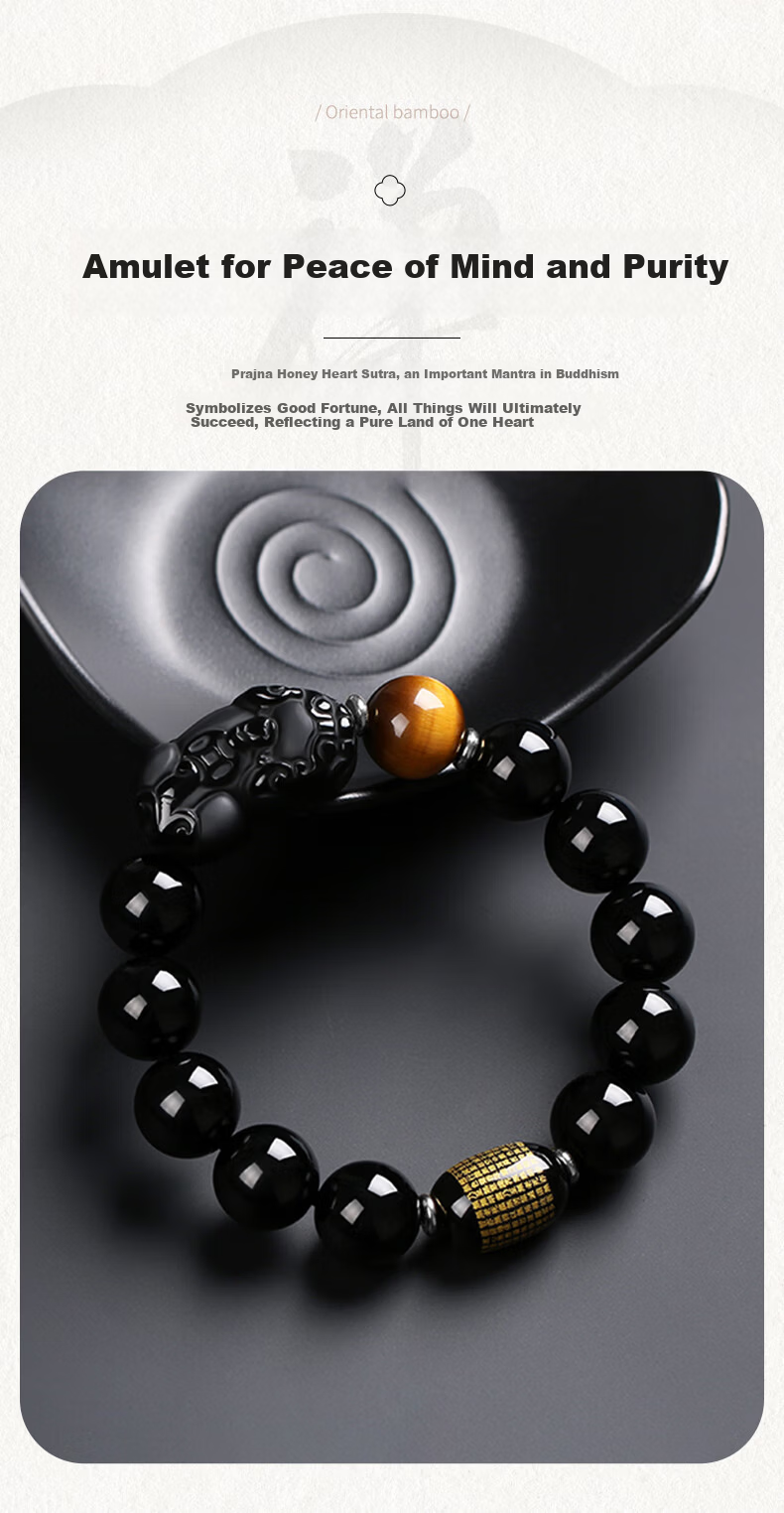 Chow Tai King Fortune Pixiu Black Obsidian Beaded Bracelet Men's Lucky Charm Luxury Wristband Practical Birthday Gift for Boyfriend Husband 6