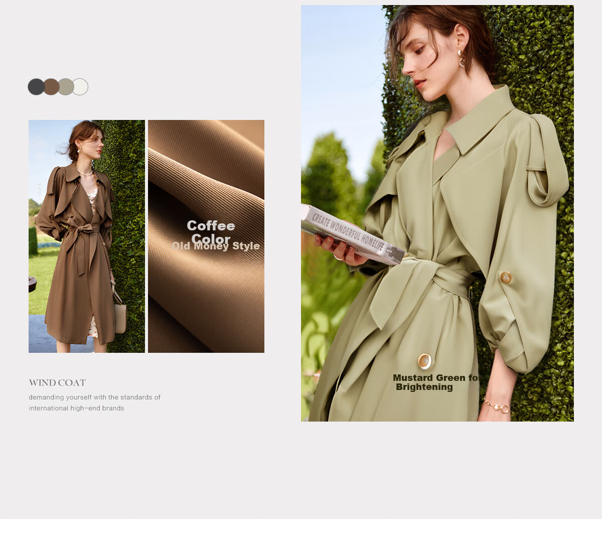 Olrain Eurielle French Style Trench Coat Autumn Women's Commuting Mid-Length Coat Coffee Color (Second Batch) S 4