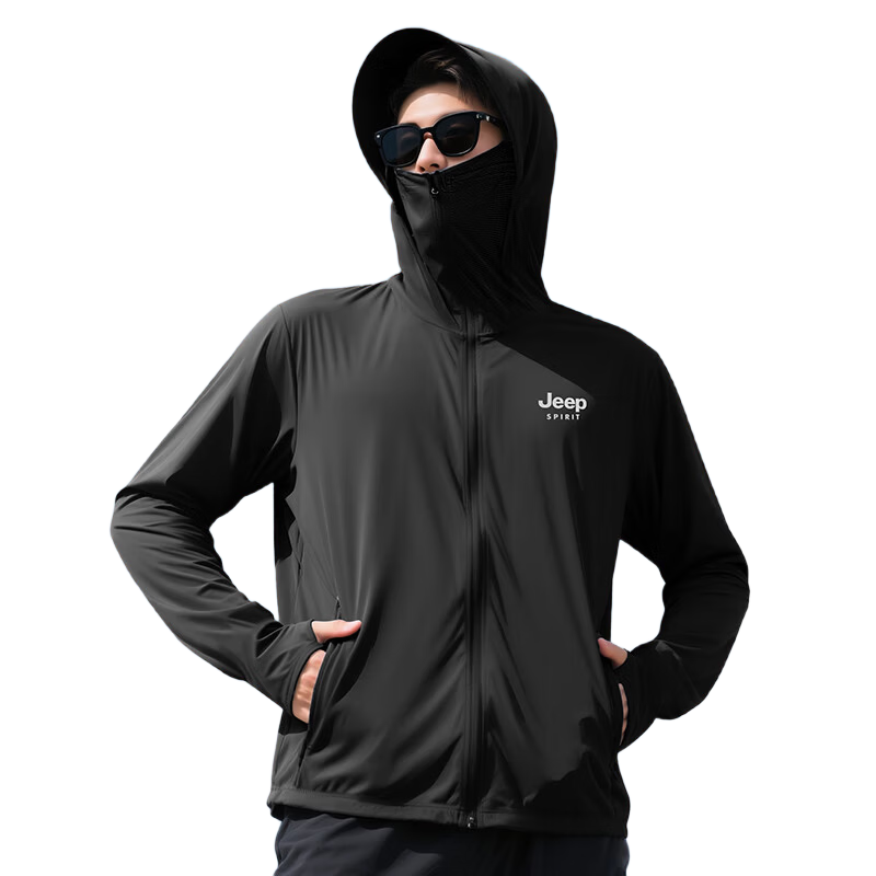 JEEP SPIRIT Men's High-End Ice Silk Cooling UV Protection Outdoor Quick-Dry White Sun Protection Jacket