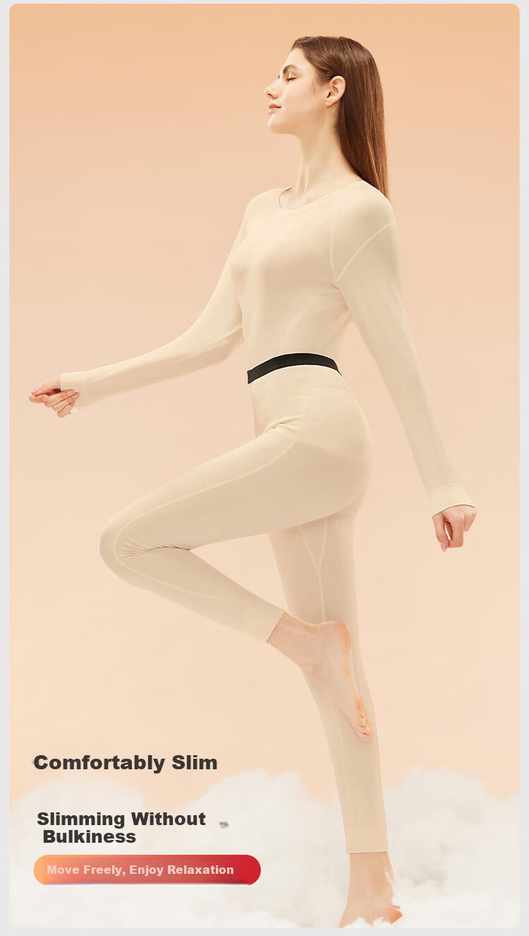 LangSha Women's Thermal Underwear Set Autumn Winter Warm Down Cashmere Silk Fleece Lined Top and Bottom Thermal Base Layer Set 6