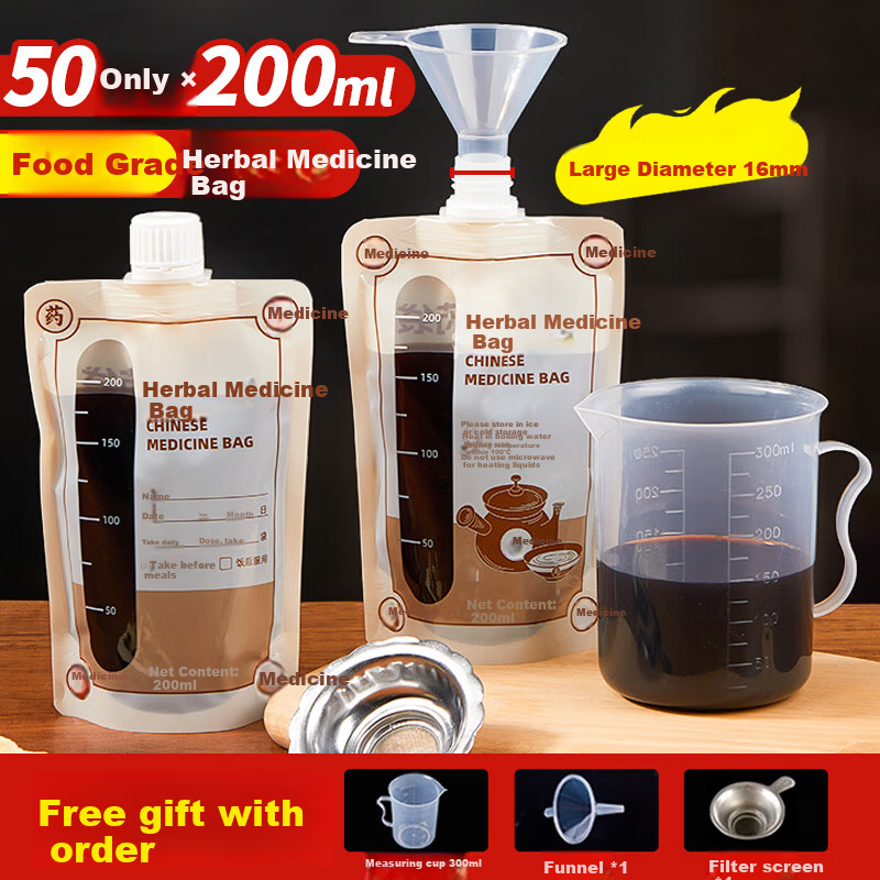 Youao Traditional Chinese Medicine Large Caliber 200ml*50 Sets Liquid Spout Bags Soup Medicine Food Grade Heat Resistant