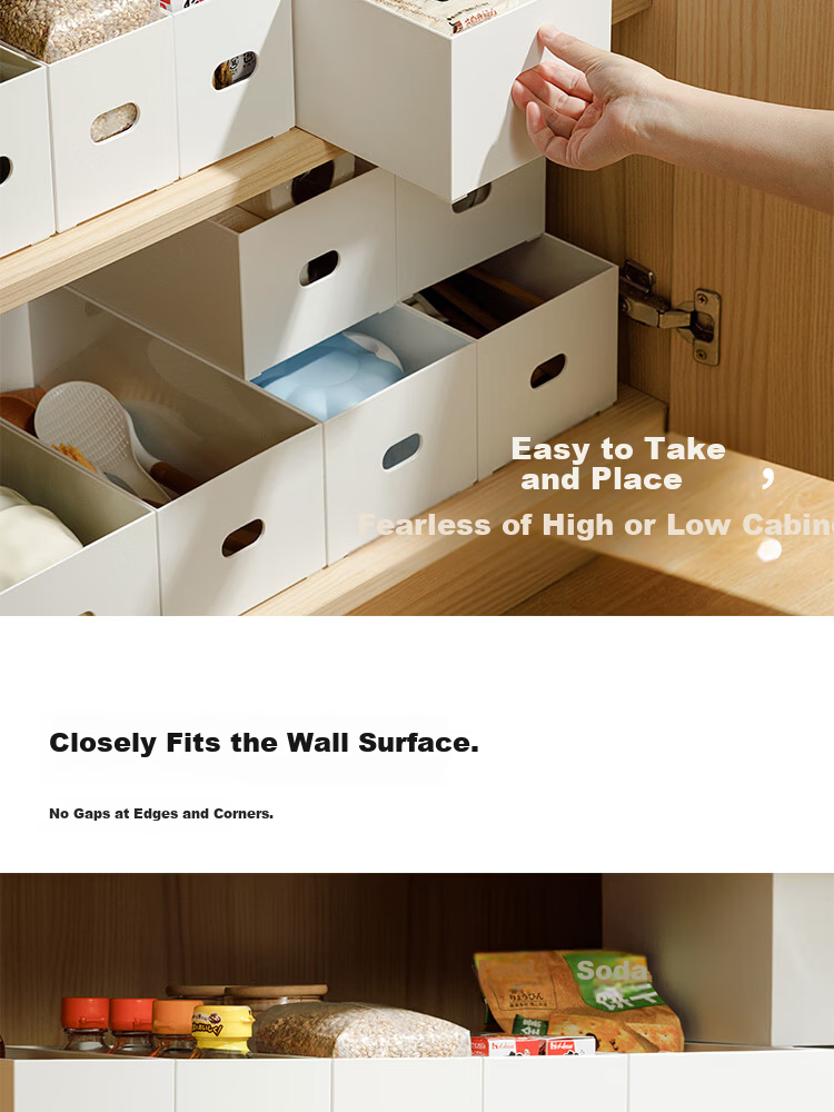 Jicang Right-Angle Storage Box Kitchen Desktop Organizer Basket Cabinet Organizer Drawer Divider Snack Storage Box XL Two-Pack 4