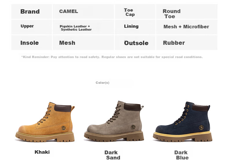 CAMEL [Shanyue] Women's Work Boots Trendy Thick-Soled Martin Boots L25W076018R Earth Yellow (Suede Lining) Size 37 38
