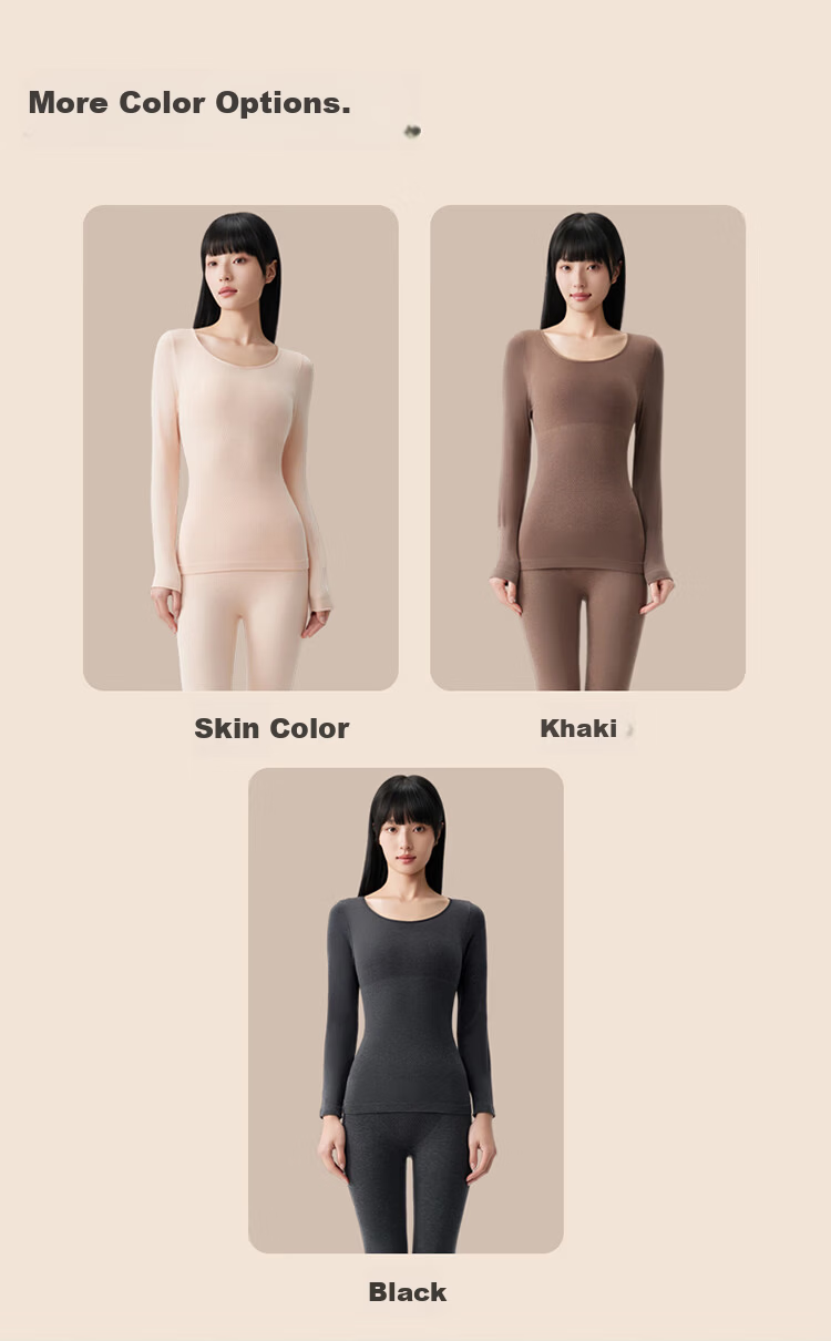 MiiOW Women's Thermal Underwear Set Seamless Slim Wool Heat Retaining Autumn Winter Body Shaping Top and Bottom 17