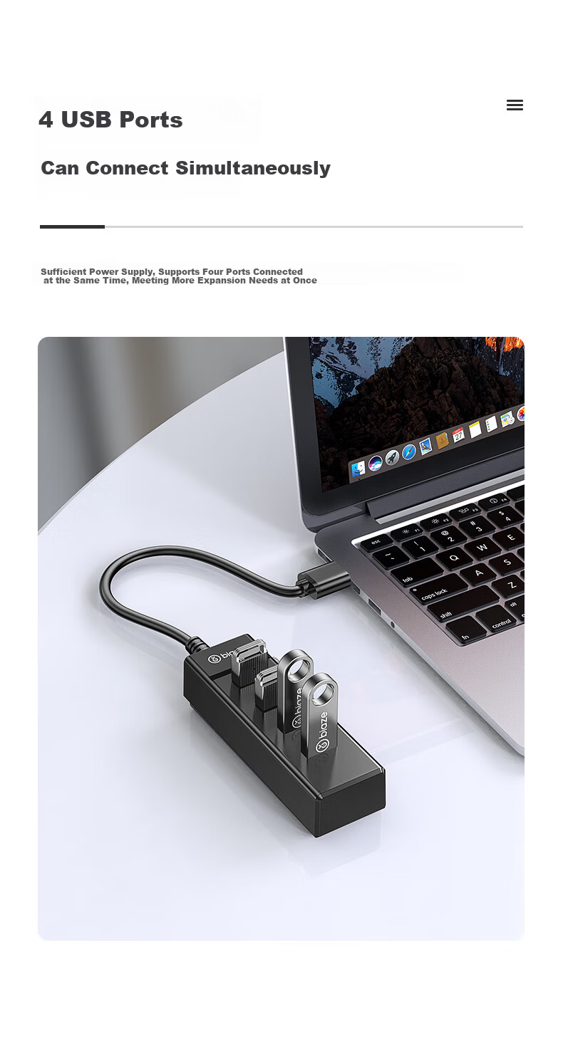 BIAZE USB 3.0 Hub 4-Port USB Splitter Docking Station Laptop Expander Multi-Interface Converter Keyboard Mouse USB Drive Adapter 0.5m 5