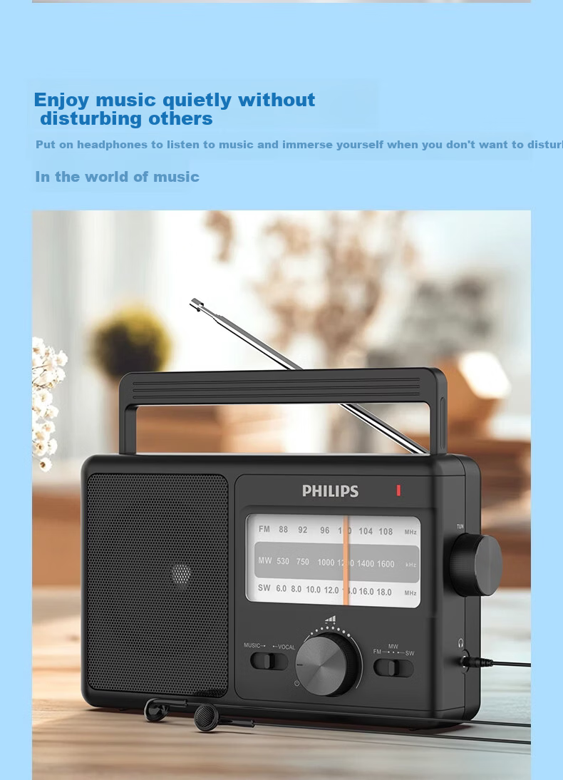 PHILIPS TAR2368S Full Band Radio Pointer Rechargeable Lithium Battery Portable FM Semiconductor Vintage Desktop Broadcast Elderly Portable Speaker 9