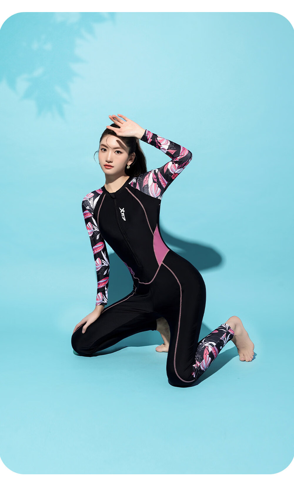 Xtep Women's Long Sleeve Long Pants Swimwear UV Protection Slim Fit Conservative Professional One-Piece Swimsuit for Swimming Pools and Hot Springs 9