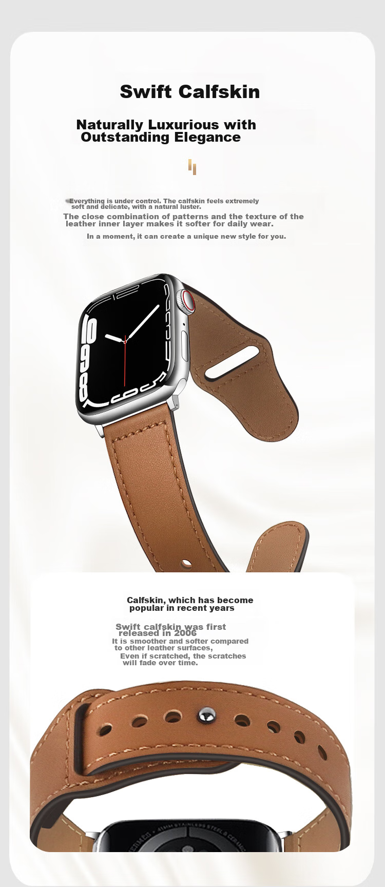 MSSM Leather Watch Strap Compatible with Apple Watch, Swift Cowhide Band for IWatch S12/11/ultra4/S10/9/SE3 - Brown 44-49 12