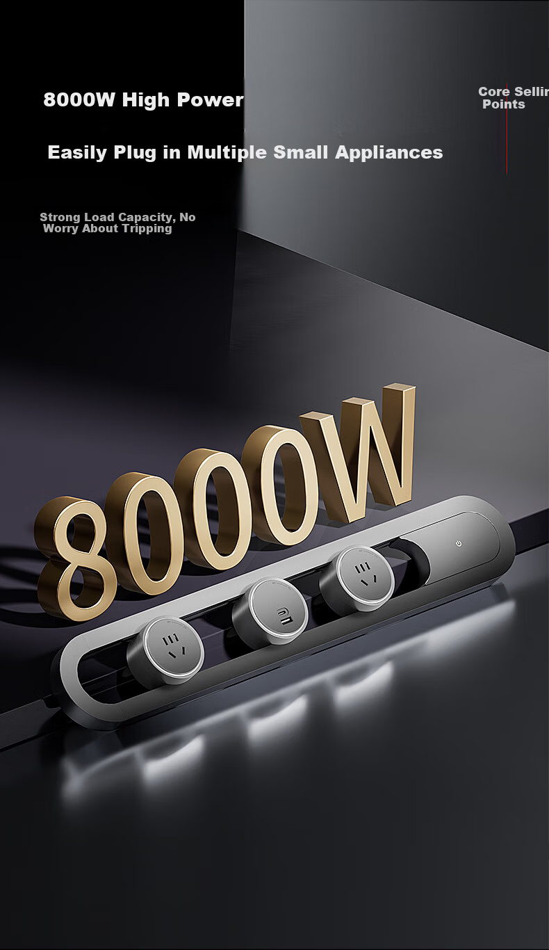 International Electric Smart Track Socket One-Key Intelligent Control Overload Protection Movable Surface-Mounted Rail High-End Kitchen Art Socket No-Drill Magnetic Power Rail Socket 50+3 Egyptian Sil 12