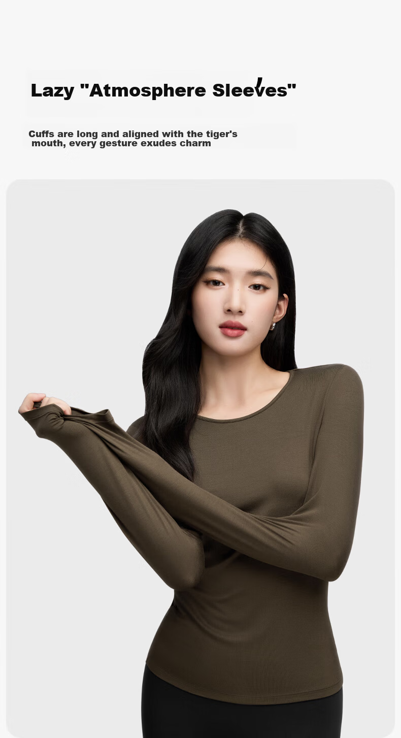 Onoko Slim Fit Base Layer Long Sleeve T-Shirt Women's Autumn New Round Neck White Thermal Innerwear 7