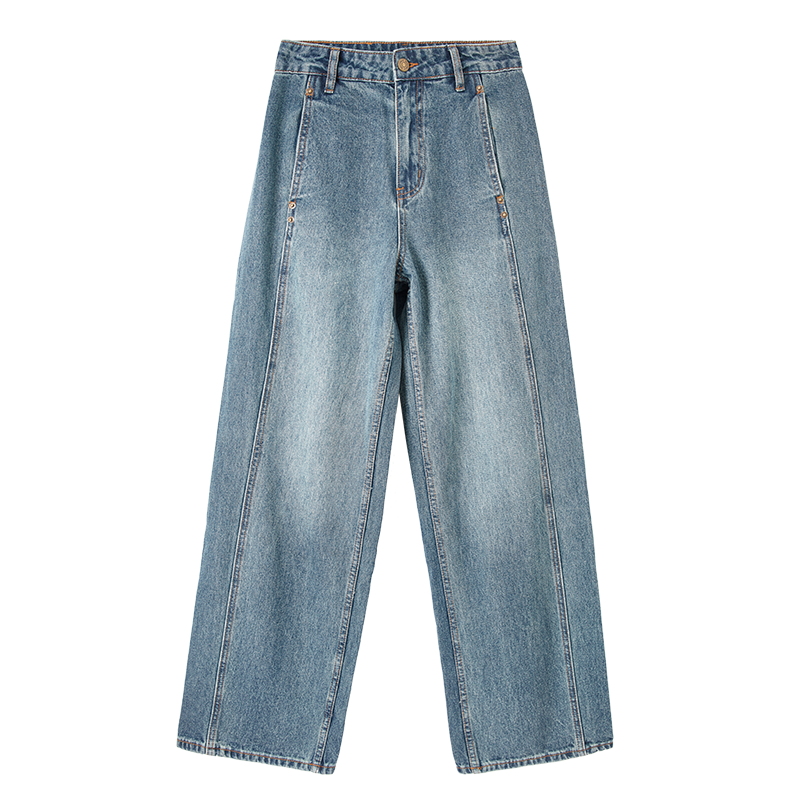 Sentubila Pure Cotton Straight-Leg Jeans for Women, Spring And Autumn Long Pants, Loose-Fitting Slimming Vintage Versatile Women's Trousers, Denim Blue S