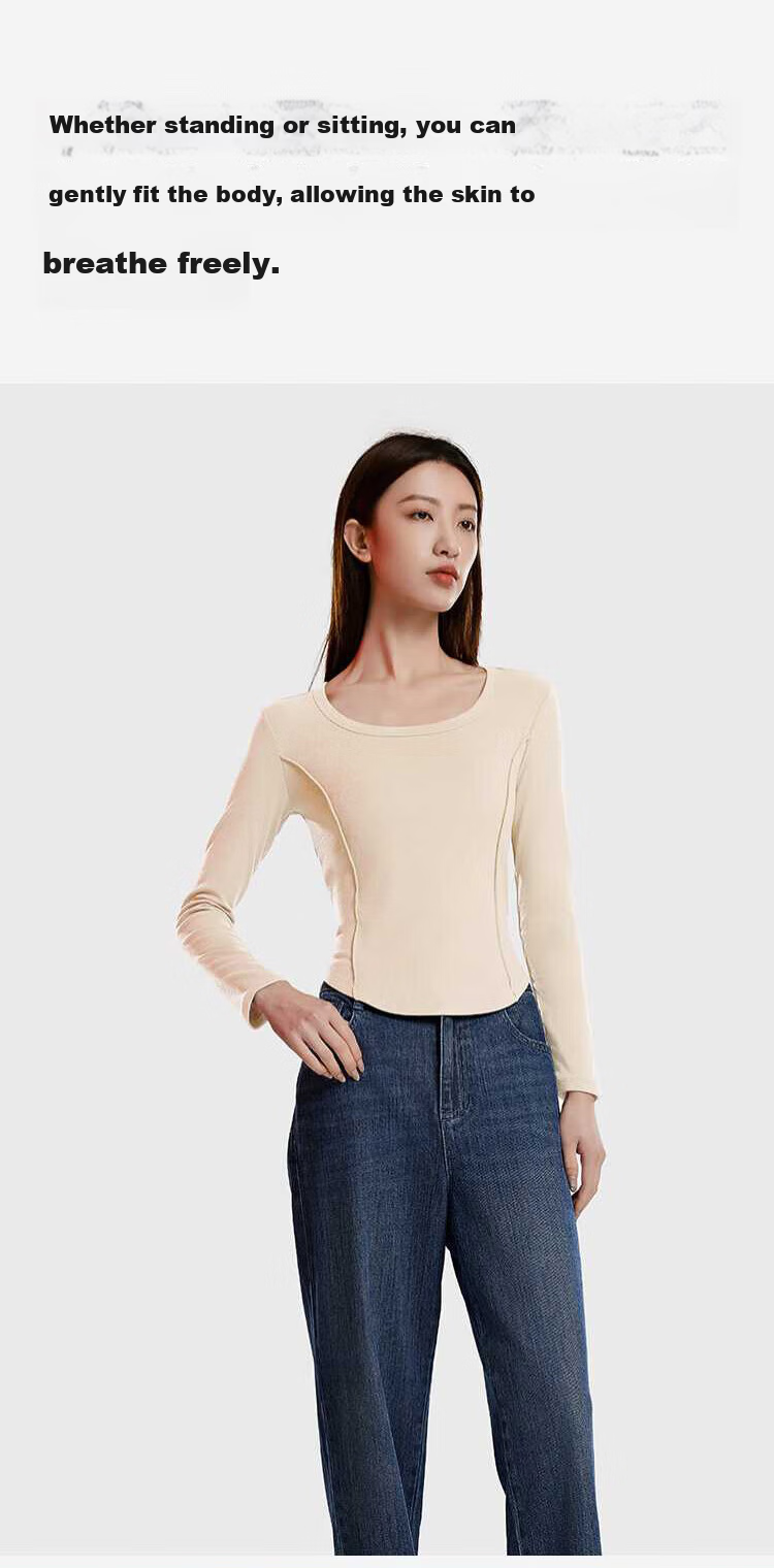Zishuo Round Neck Fleece-Lined Slim Fit Thermal Base Layer Top Black M 5